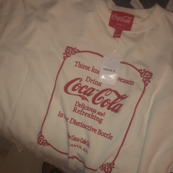 NWT Coca Cola white sweatshirt 0x white with red logos distressed neck line - Picture 6 of 10